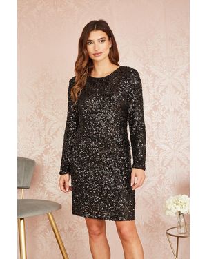 Mela London Mela Sequin Long Sleeve Bodycon Midi Dress - Black