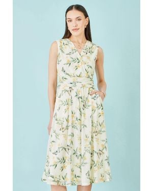 Yumi' Floral Print Mesh Stretch Midi Dress With Pockets - White