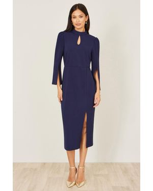 Yumi' Fitted Midi Dress With Flute Sleeves - Blue