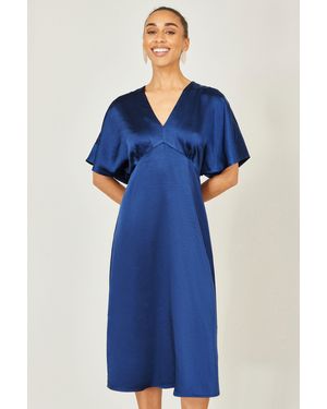 Yumi' Satin Midi Kimono Dress - Blue