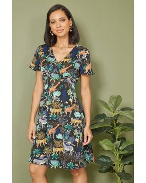 Yumi' Jungle Print Skater Dress - Green