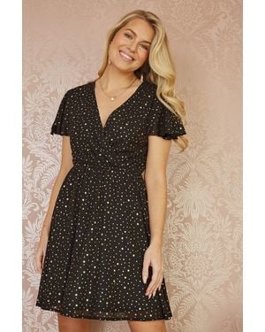 Yumi' Skater Dress With Mini Star Foil Print - Black