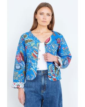 Yumi' Boho Print Cotton Reversible Quilted Jacket - Blue