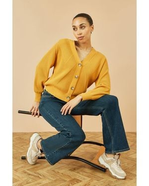Yumi' Relaxed Fit Cardigan With Stitch Detail - Yellow