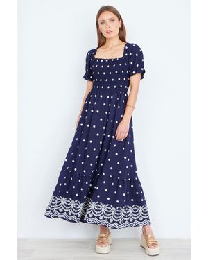 Yumi' Border Hemline Smocked Maxi Dress - Blue