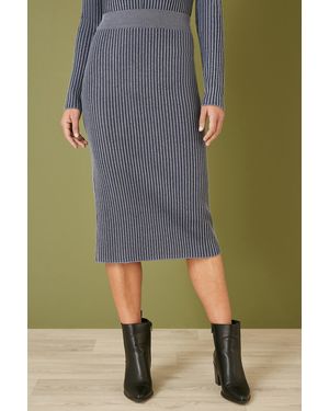 Yumi' Ribbed Knitted Midi Skirt - Blue