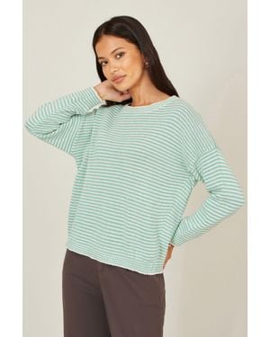Yumi' Knitted Stripe Relaxed Jumper - Green