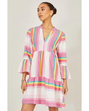 Yumi' Multicolour Cotton Stripe Tunic - Pink