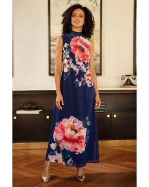 Yumi' Flower Halter Neck Maxi Dress - Black