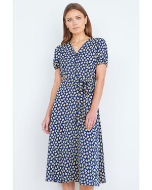 Yumi' Floral Midi Shirt Dress - Blue
