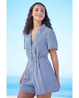Yumi' Stripe Retro Playsuit - Blue