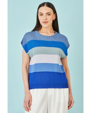 Yumi' Block Stripe Relaxed Knitted Top - Blue