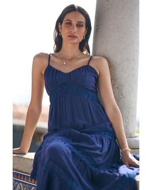 Yumi' Lace Tiered Strappy Maxi Dress - Blue