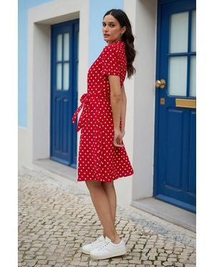 Yumi' Spot Retro Shirt Dress - Blue