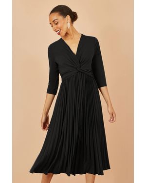 Yumi' Jersey Knot Waist Pleated Midi Dress - Black