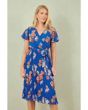 Yumi' Floral Pleated Wrap Dress - Blue
