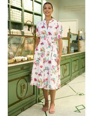 Yumi' Floral Print Cotton Broderie Anglaise Midi Shirt Dress - Green
