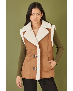 Yumi' Sherpa Style Button Up Gilet - Green