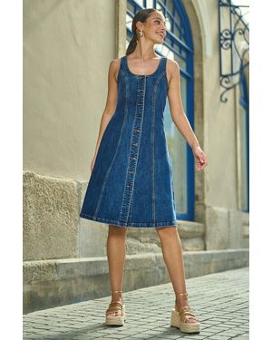 Yumi' Stretch Denim Panel Fitted Dress - Blue