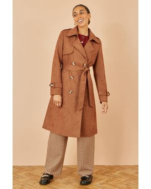 Yumi' Faux Suede Trench Coat - Natural