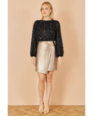 Yumi' Faux Leather Wrap Mini Skirt - Black