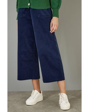 Yumi' Cord Cropped Wide Leg Trousers With Pockets - Green
