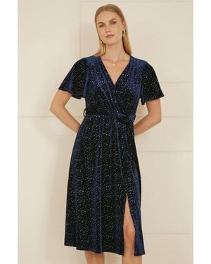 Yumi' Velvet Sparkle Wrap Midi Dress - Black