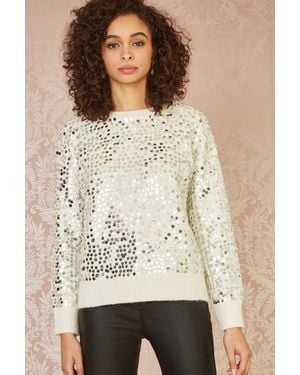 Mela Ivory All Over Sequin Relaxed Fit Jumper - Natural