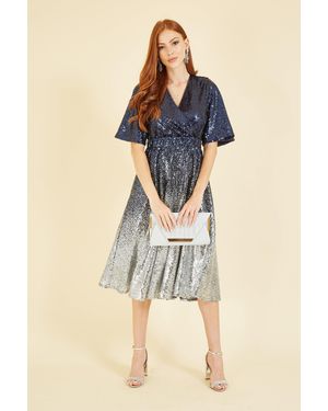 Yumi' And Ombre Sequin Midi Wrap Dress - Blue