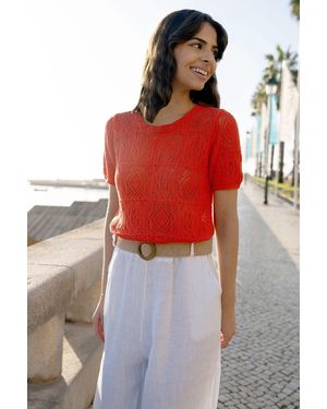 Yumi' Italian Linen Wide Leg Trousers With Belt - Red