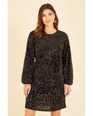 Mela Sequin Smock Dress - Black