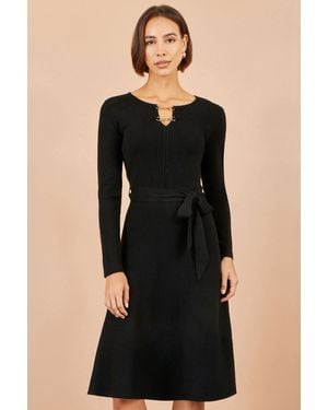Yumi' Knitted Skater Dress With Buckle Detail - Black