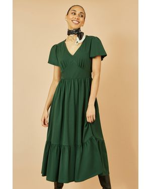 Yumi' Cotton Jersey V Neck Midi Dress - Green