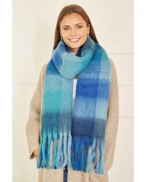 Yumi' Soft Check Knitted Scarf - Blue