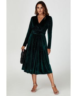 FS Collection Sparkly Velvet Wrap Top Midi Dress - Black