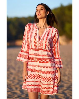 Yumi' Geo Stripe Print Beach Tunic - Red