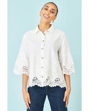 Yumi' Cotton Lace Border Shirt - White