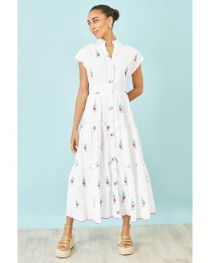 Yumi' Cotton Broderie Anglaise Embroidered Midi Dress - Blue