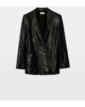 Zadig & Voltaire Volta Crinkled Leather Blazer - Black