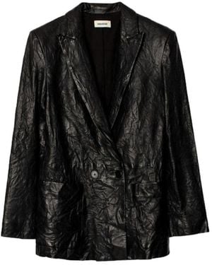 Zadig & Voltaire Volta Crinkled Leather Blazer - Black