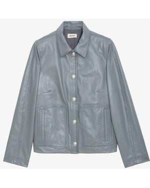 Zadig & Voltaire Litchi Leather Jacket - Blue