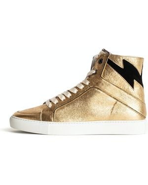 Zadig & Voltaire Zv1747 High Flash Metal Trainers Leather - Metallic