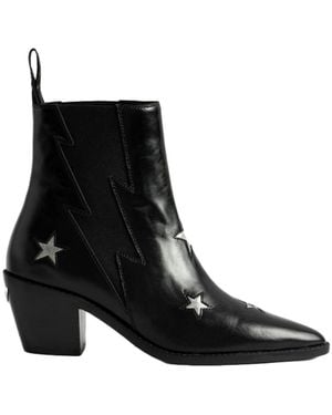 Zadig & Voltaire Tyler Stars Leather Heeled Ankle Boots - Black