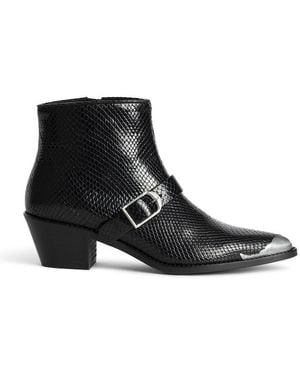 Zadig & Voltaire Schwarze Schlangenhaut Schnalle Detail Blockabsatz