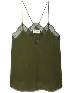 Zadig & Voltaire Dark Christy V-Neck Silk-Crepe Top - Green