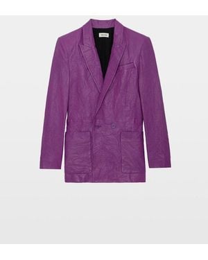 Zadig & Voltaire Visko Crinkled Leather Blazer - Purple