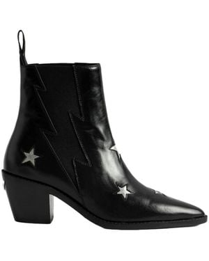 Zadig & Voltaire Tyler Stars Leather Heeled Ankle Boots - Black