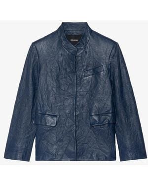 Zadig & Voltaire Veryn Crinkled Leather Blazer - Blue