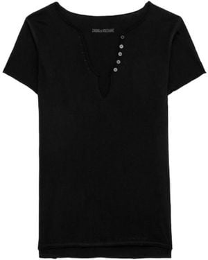 Zadig & Voltaire Tuni Diamante Wings Henley T-shirt - Black