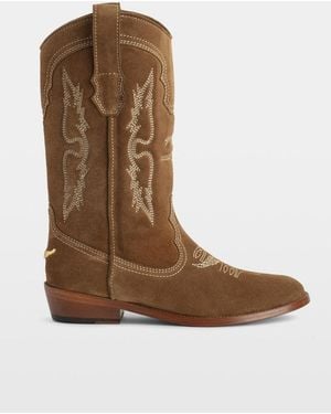 Zadig & Voltaire Tex Embroidered Suede Western Boots - Brown